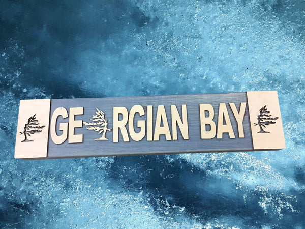 Georgian Bay Block Sign with Windswept Pines