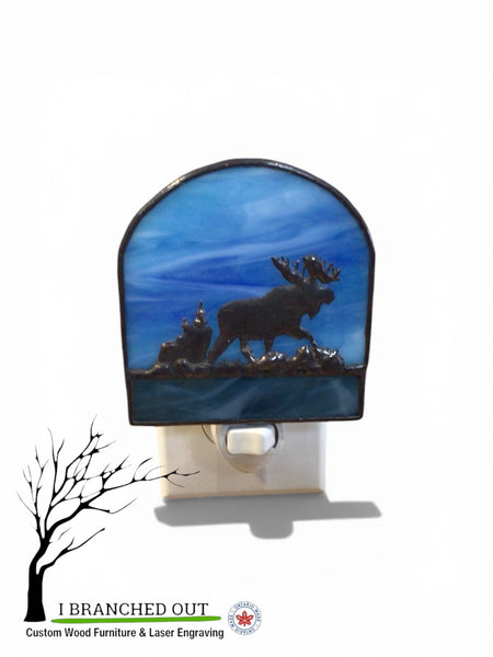 “True Blue Moose” - Stained Glass Night Light