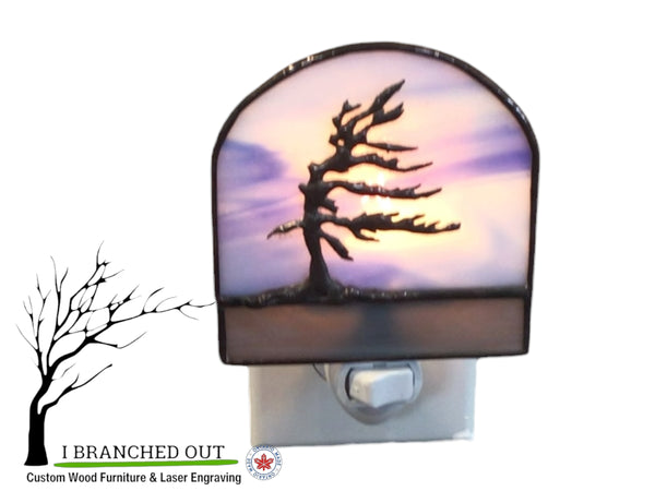 “A New Day” Windswept Pine - Stained Glass Night Light