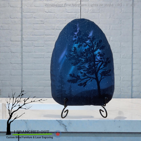 Windswept Pine Northern Lights on stone