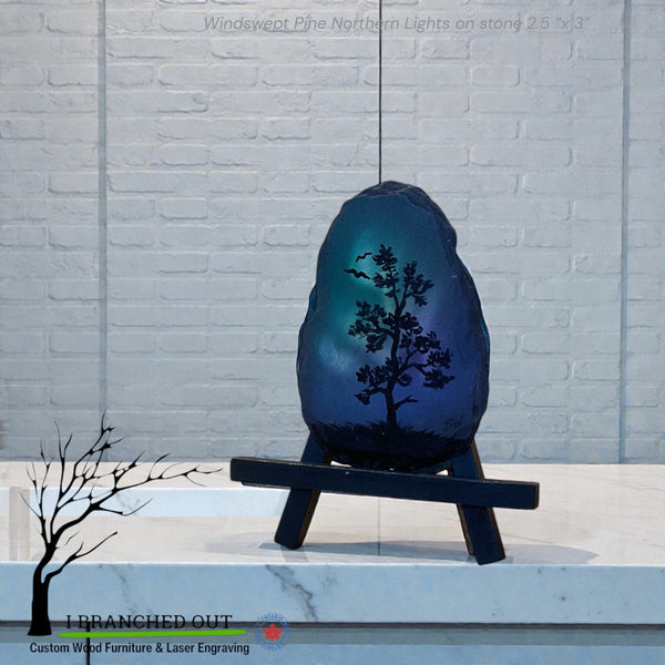 Windswept Pine Northern Lights on stone