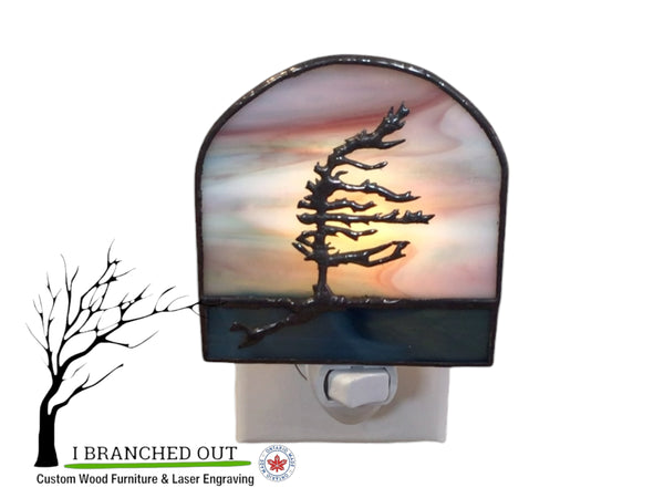 “Summer Evening” Windswept Pine - Stained Glass Night Light