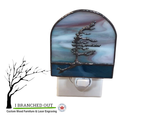 “Summer Evening” Windswept Pine - Stained Glass Night Light