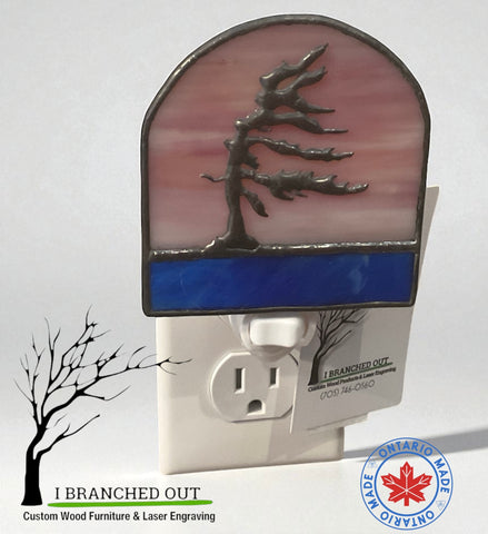 “Violet Sunset” Windswept Pine - Stained Glass Night Light