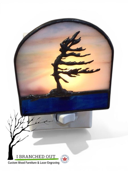 “Morning Glow” Windswept Pine - Stained Glass Night Light