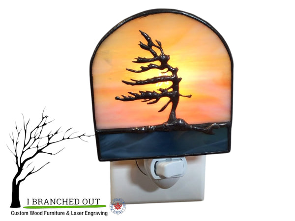 “Orange Creamsicle” Windswept Pine - Stained Glass Night Light