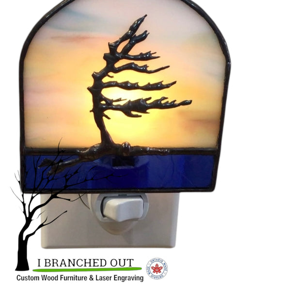 “Daybreak” Windswept Pine - Stained Glass Night Light