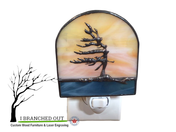 “Orange Creamsicle” Windswept Pine - Stained Glass Night Light