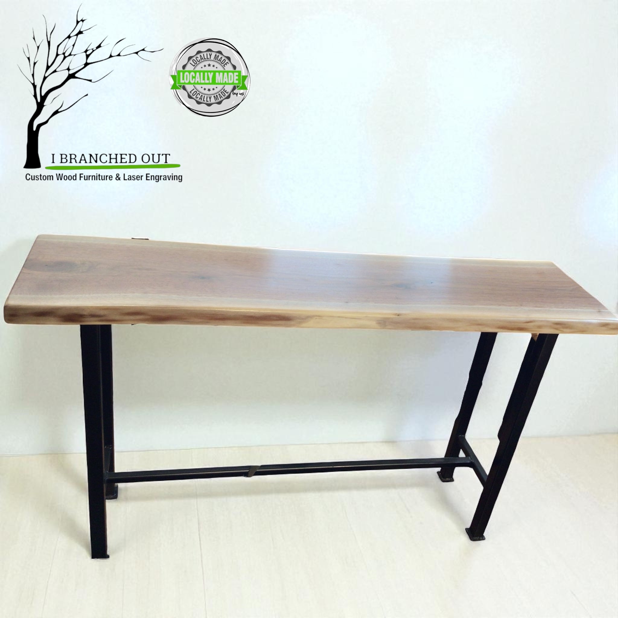 Walnut Striations Console Table - Live Edge
