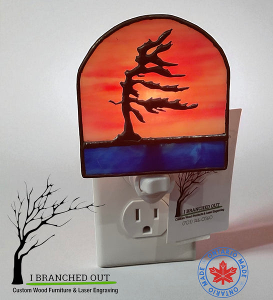 “Violet Sunset” Windswept Pine - Stained Glass Night Light