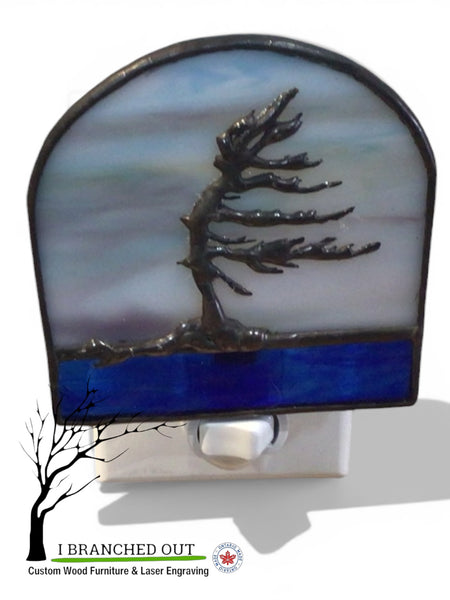 “Morning Glow” Windswept Pine - Stained Glass Night Light
