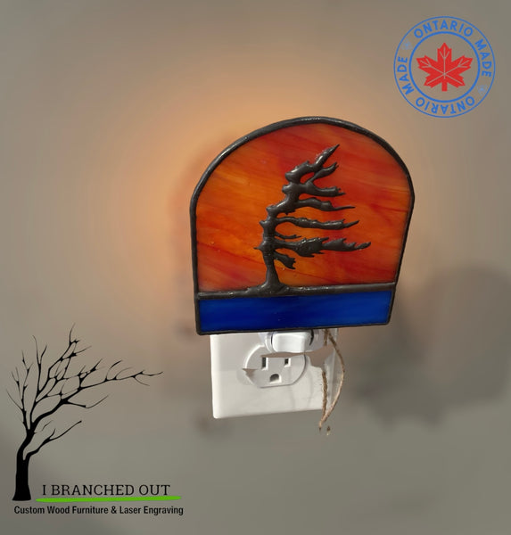 “Fireball Sunset” Windswept Pine - Stained Glass Night Light