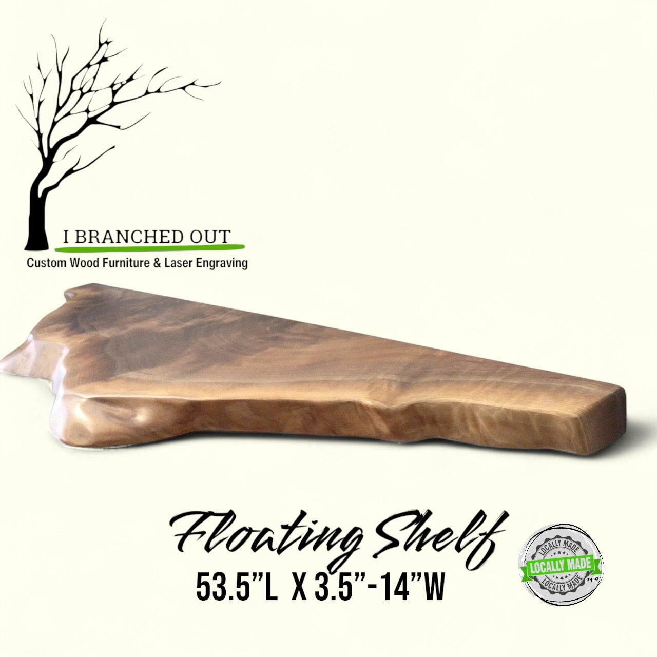 Wavy Walnut Floating Shelf - Live Edge