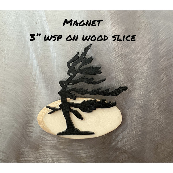 Windswept Pine Slice Magnet - 3” Tree