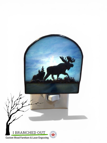 “True Blue Moose” - Stained Glass Night Light