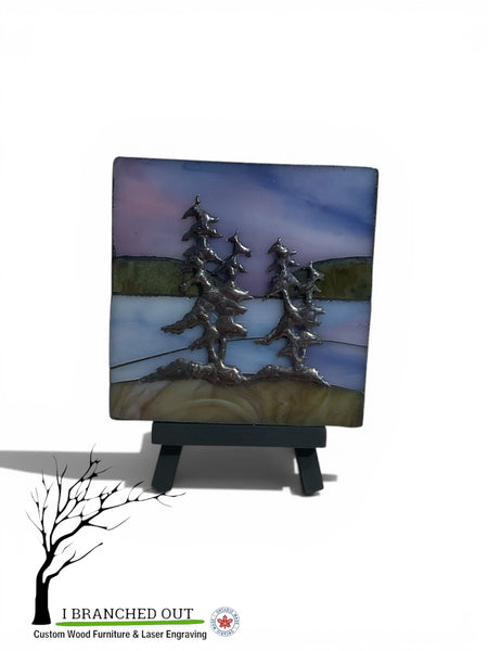 Skies of Mauve - Stained Glass Mosaic with Easel - 4” x 4”