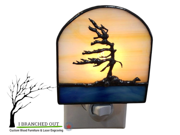 “Lemonade Skies” Windswept Pine - Stained Glass Night Light