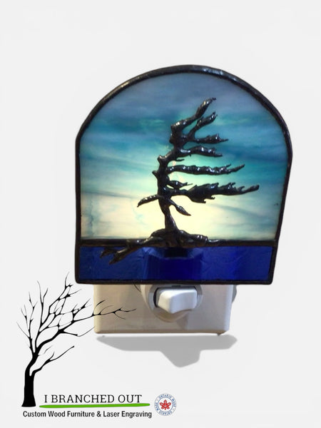 “Before Dawn” Windswept Pine - Stained Glass Night Light