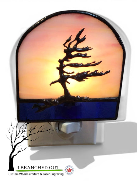 “Sun’s Kiss” Windswept Pine - Stained Glass Night Light