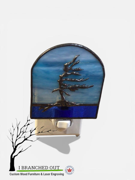 “Before Dawn” Windswept Pine - Stained Glass Night Light