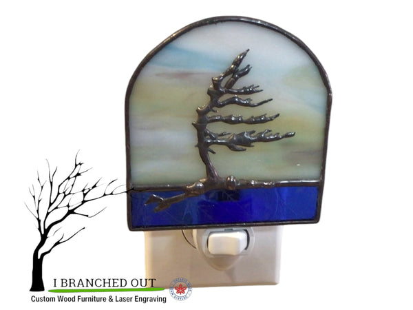 “Daybreak” Windswept Pine - Stained Glass Night Light