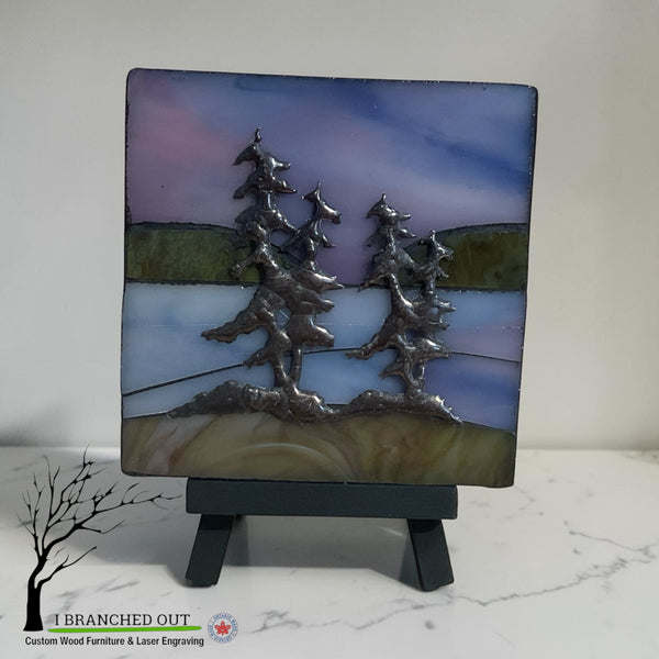 Skies of Mauve - Stained Glass Mosaic with Easel - 4” x 4”