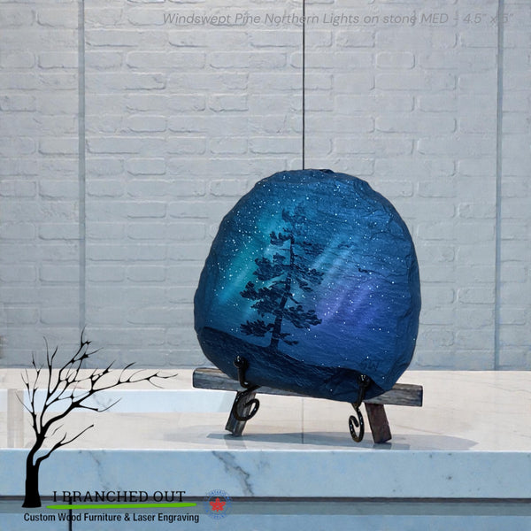 Windswept Pine Northern Lights on stone