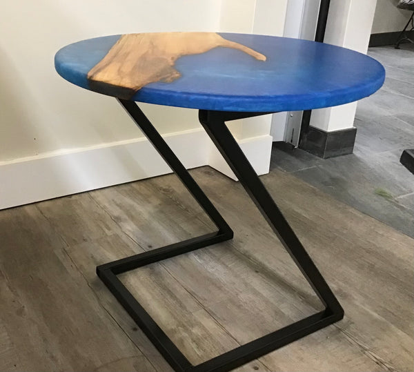 “Blue Waters” Round Side Table, Maple with Blue Epoxy