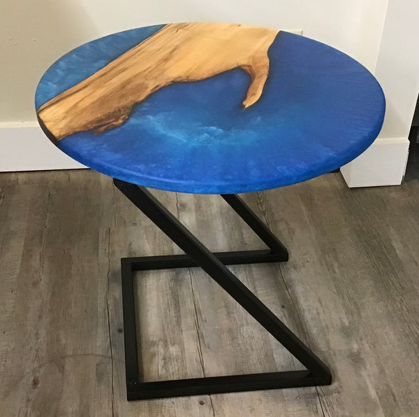 “Blue Waters” Round Side Table, Maple with Blue Epoxy