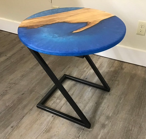 “Blue Waters” Round Side Table, Maple with Blue Epoxy
